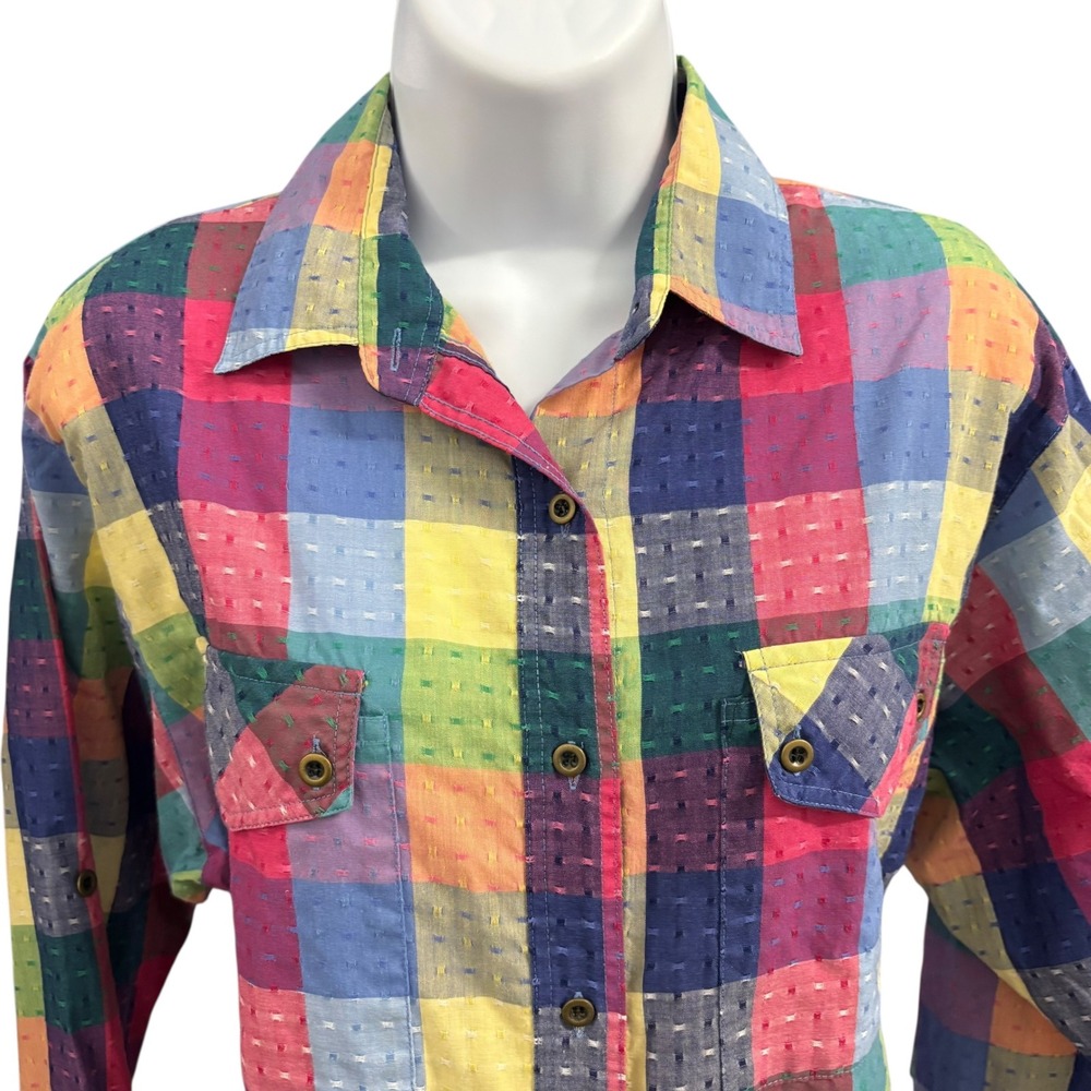 Koret City Blues Multicolor Plaid Long Sleeve Shirt Medium Patchwork Cotton - Picture 3 of 11